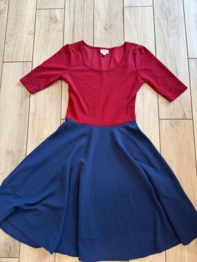 LuLaRoe Red & Navy Fit-and-Flare Dress women’s Medium